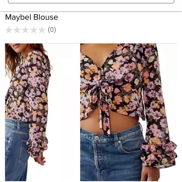 New Free People Maybel Floral Crop Tie Front Blouse Ruffles at Wrists Small SALE - Picture 1 of 7